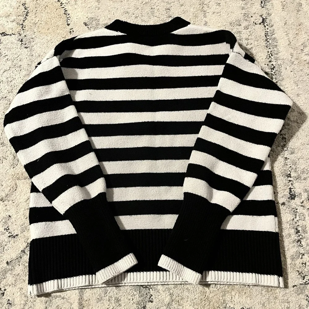 Philosophy Black White Stripe Heavy Sweater Women Small Classic Old Money Preppy